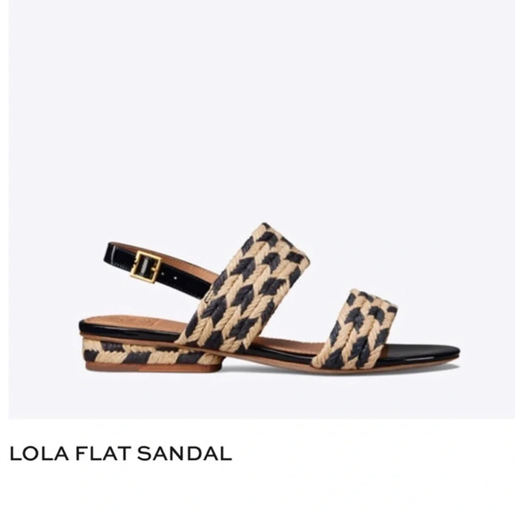 Tory Burch Lola Flat Sandal Woven Nautical 7 Blue - Picture 1 of 8